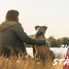 Hund und Besitzerin auf Gras mit Spruch