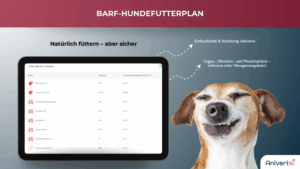 BARF-Futterplan für Hunde mit Tages-, Wochen- und Monatsübersicht auf Tablet