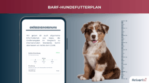 BARF-Hundefutterplan mit Größeneinordnung für Welpen und Hunde